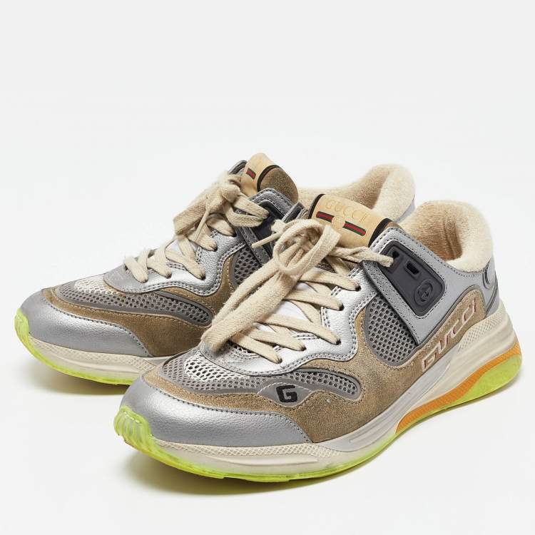 مملوكة مسبقًا Gucci Grey/Beige Suede and Mesh Ultrapace Sneakers Size 38