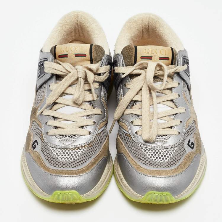 مملوكة مسبقًا Gucci Grey/Beige Suede and Mesh Ultrapace Sneakers Size 38