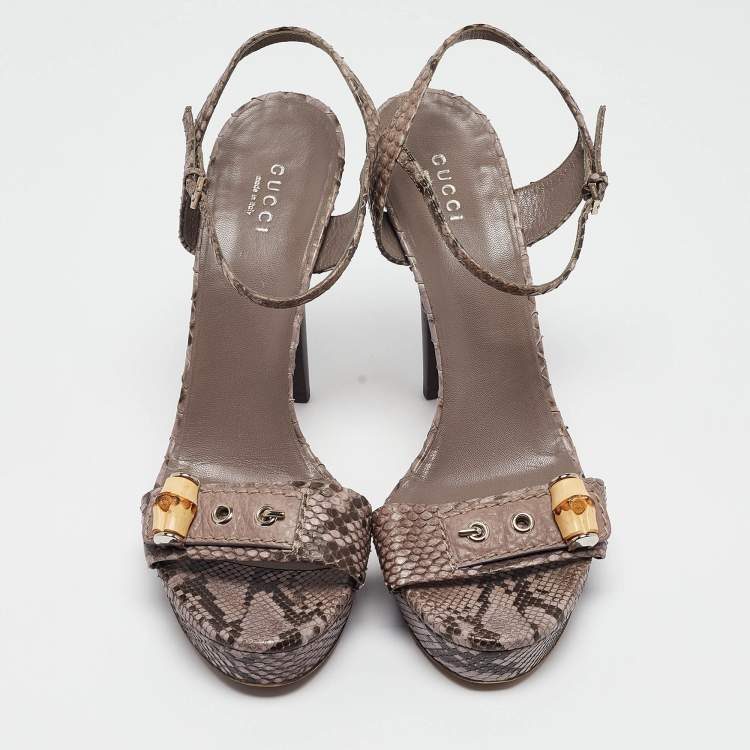 Pre Owned Gucci Grey Python Leather Bamboo Platform Ankle Strap Sandals Size 40