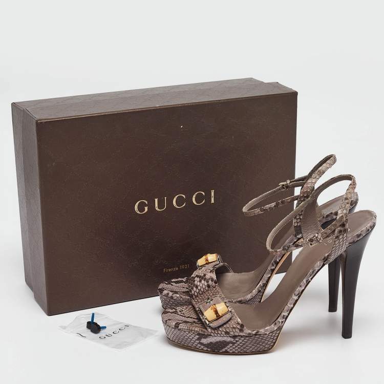 Pre Owned Gucci Grey Python Leather Bamboo Platform Ankle Strap Sandals Size 40