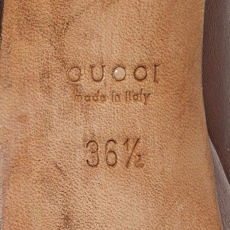 Pre Owned Gucci Brown Leather Peep Toe Platform Pumps Size 36.5