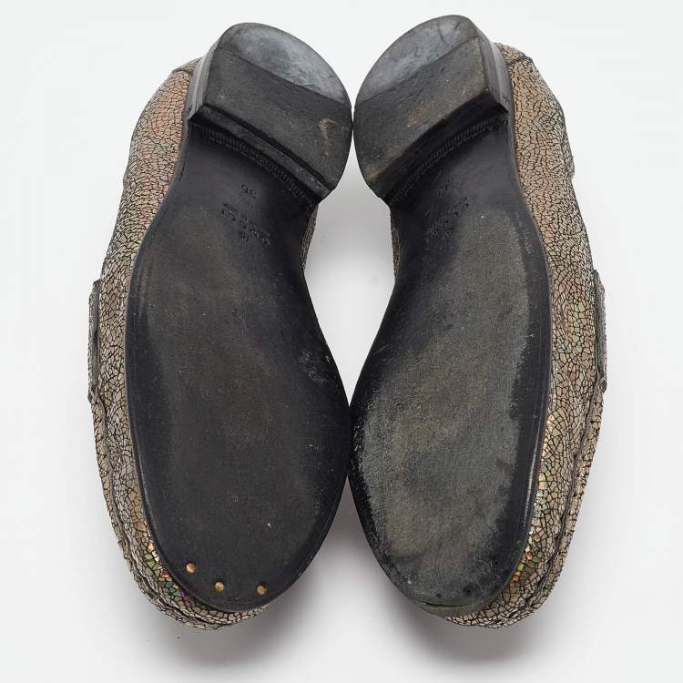 Pre Owned Gucci Multicolor Foil Textured Leather Horsebit Slip On Loafers Size 36