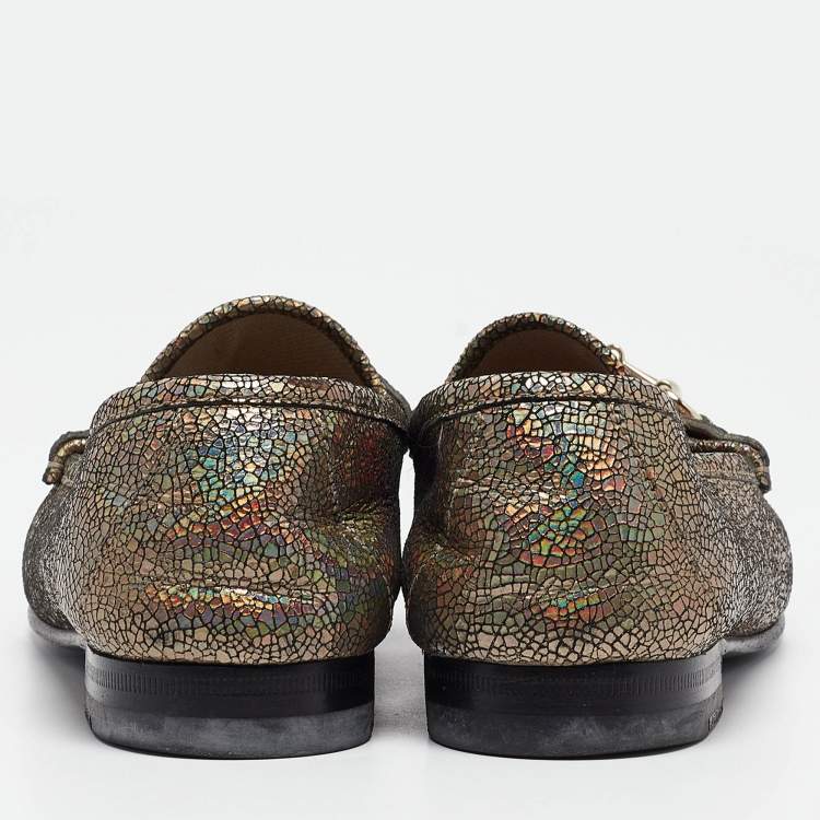 Pre Owned Gucci Multicolor Foil Textured Leather Horsebit Slip On Loafers Size 36