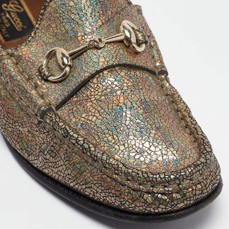 Pre Owned Gucci Multicolor Foil Textured Leather Horsebit Slip On Loafers Size 36