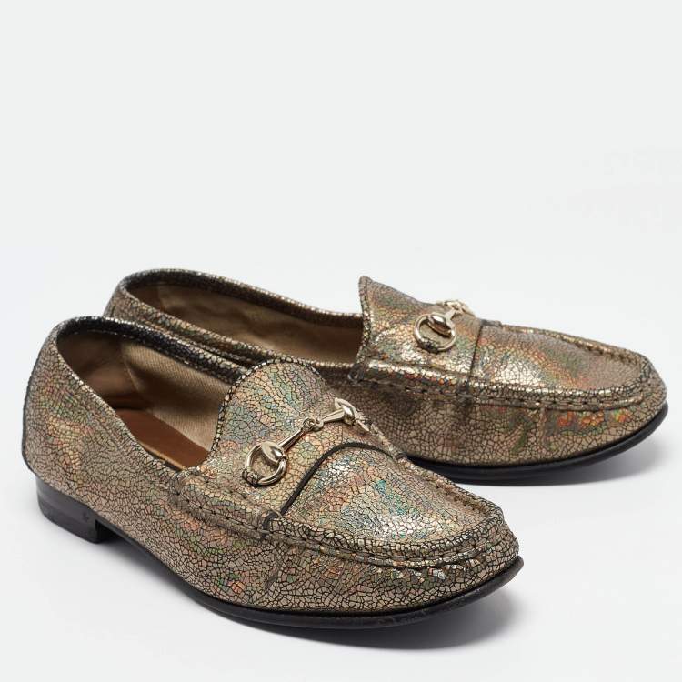 Pre Owned Gucci Multicolor Foil Textured Leather Horsebit Slip On Loafers Size 36