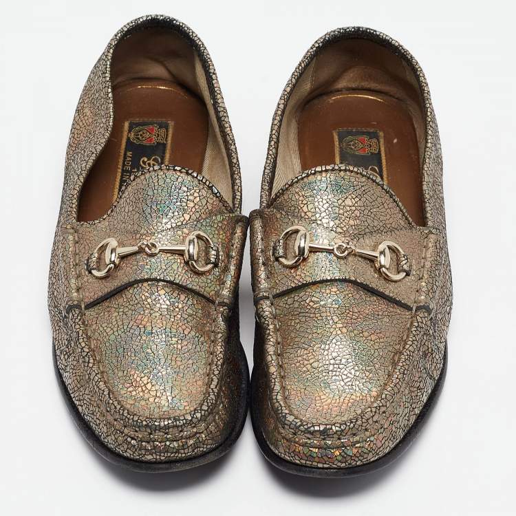 Pre Owned Gucci Multicolor Foil Textured Leather Horsebit Slip On Loafers Size 36