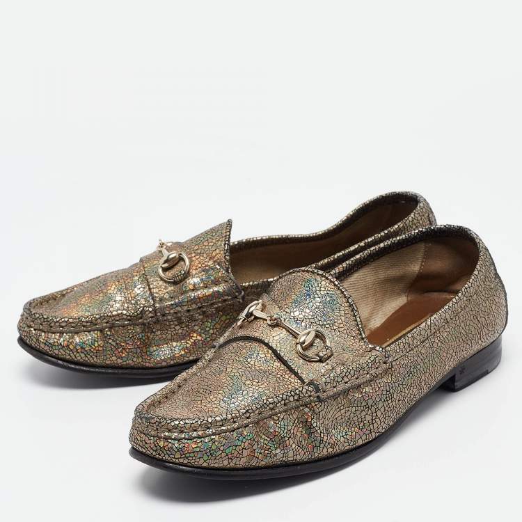 Pre Owned Gucci Multicolor Foil Textured Leather Horsebit Slip On Loafers Size 36