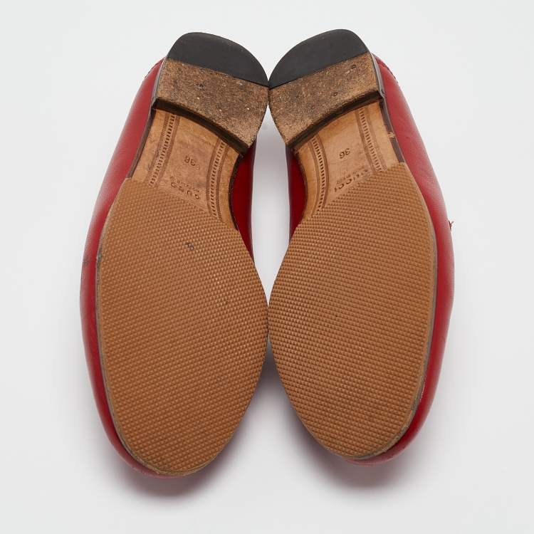 Pre Owned Gucci Red Leather Jordaan Loafers Size 36