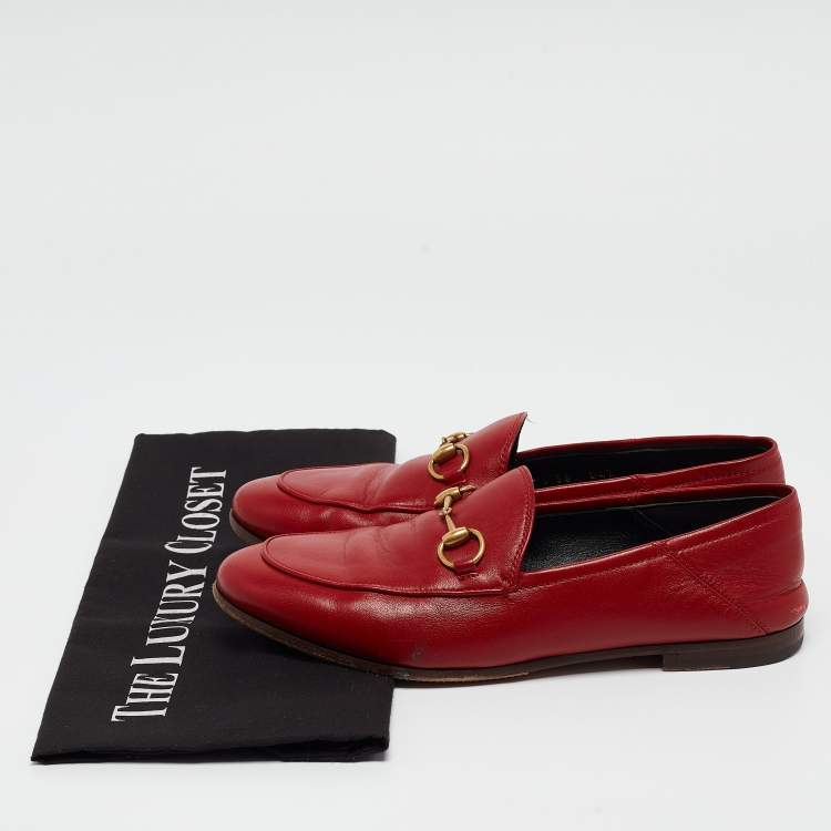Pre Owned Gucci Red Leather Jordaan Loafers Size 36