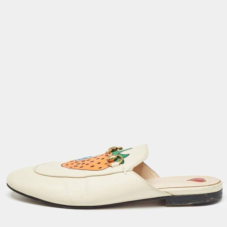 Gucci Cream Leather Strawberry Print Princetown Flat Mules Size 39 Gucci The Luxury Closet