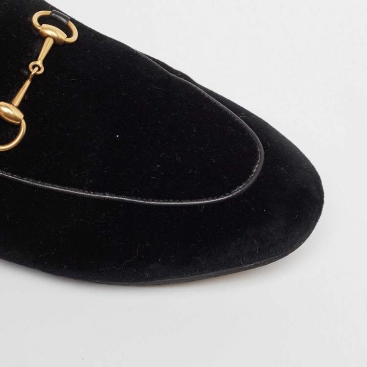 Pre Owned Gucci Black Velvet Fur Lined Princetown Flat Mules Size 39