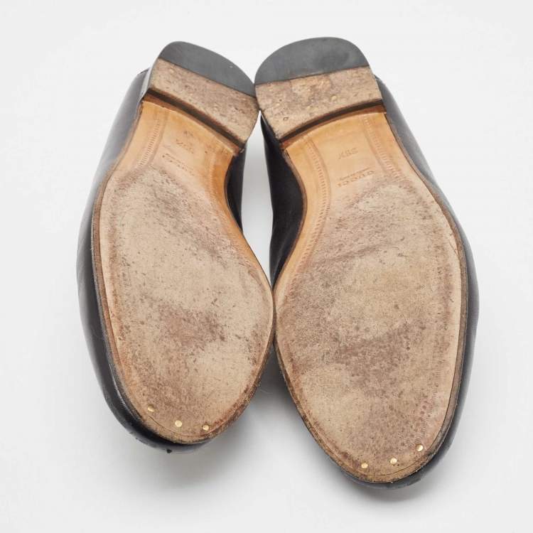 Pre Owned Gucci Black Leather Foldable Slim Horsebit Loafers Size 39.5