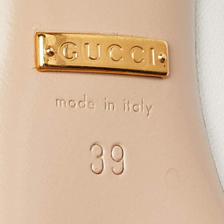 Pre Owned Gucci White Leather Sylvie Web Pointed Toe Slingback Pumps Size 39
