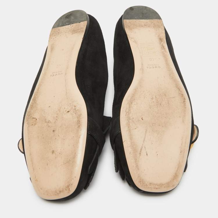 مملوكة مسبقًا Gucci Black Suede GG Marmont Fringe Ballet Flats Size 40