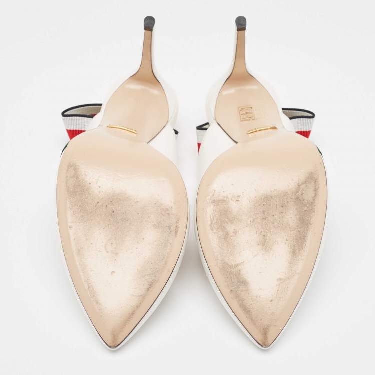 Pre Owned Gucci White Leather Web Detail Sylvie Slingback Pumps Size 40