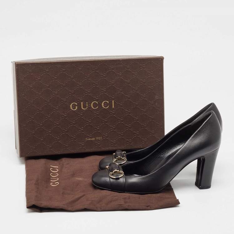 Pre Owned Gucci Black Leather Horsebit Pumps Size 38.5
