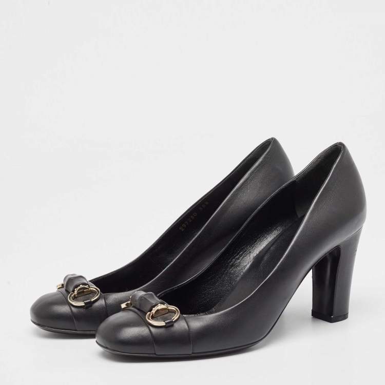 Pre Owned Gucci Black Leather Horsebit Pumps Size 38.5