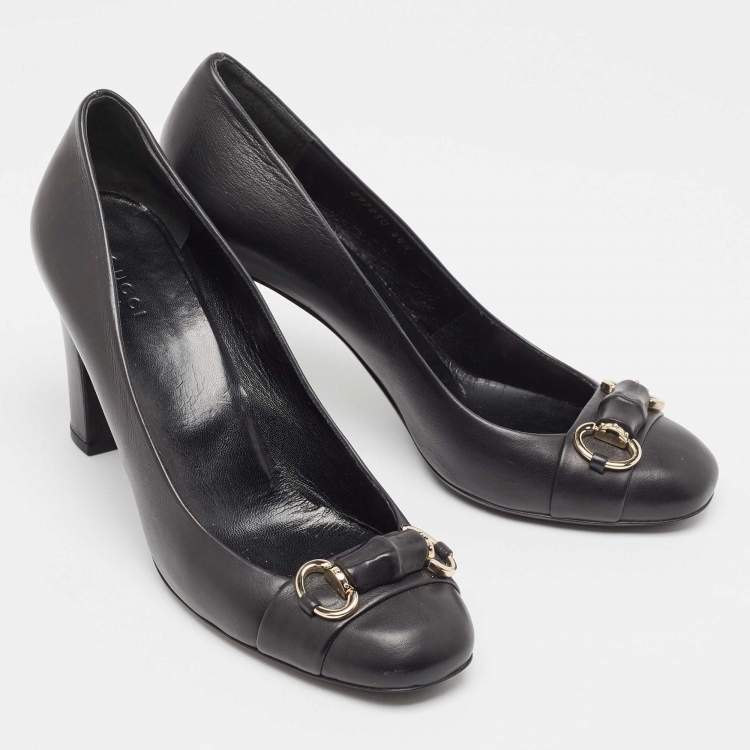 Pre Owned Gucci Black Leather Horsebit Pumps Size 38.5