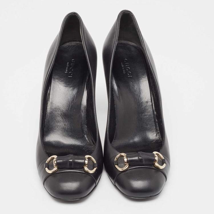 Pre Owned Gucci Black Leather Horsebit Pumps Size 38.5