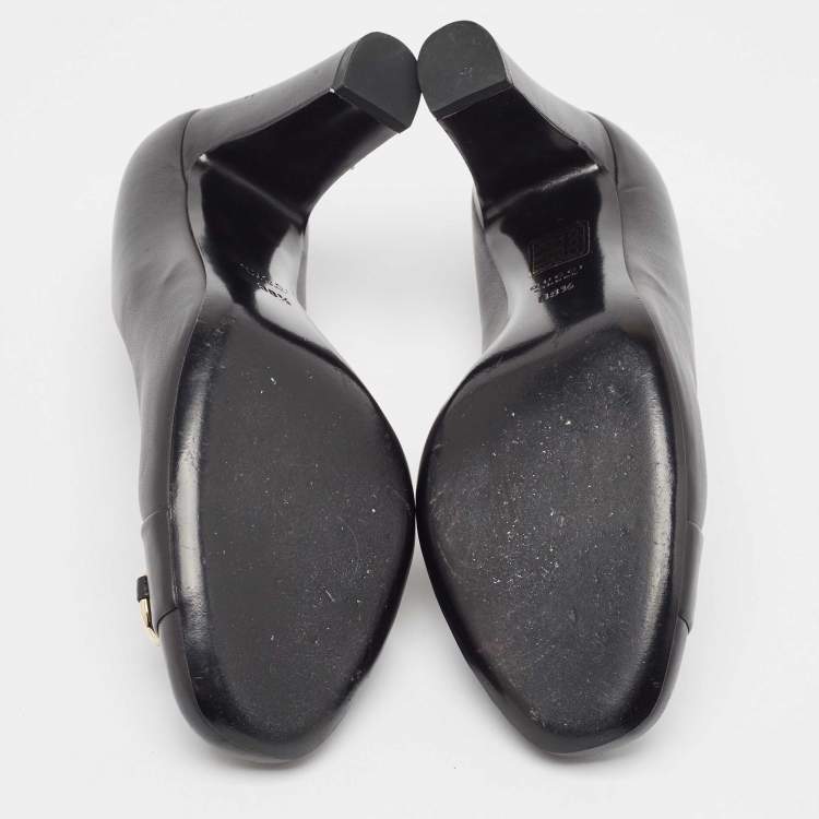 Pre Owned Gucci Black Leather Horsebit Pumps Size 38.5
