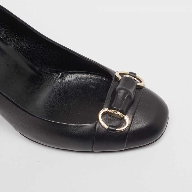 Pre Owned Gucci Black Leather Horsebit Pumps Size 38.5