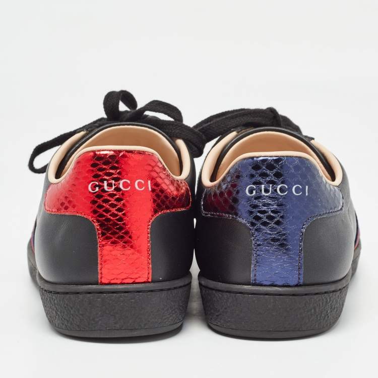 Pre Owned Gucci Black Leather Embroidered Bee Ace Sneakers Size 38
