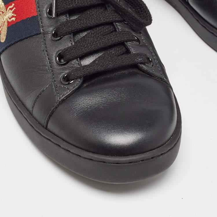 Pre Owned Gucci Black Leather Embroidered Bee Ace Sneakers Size 38