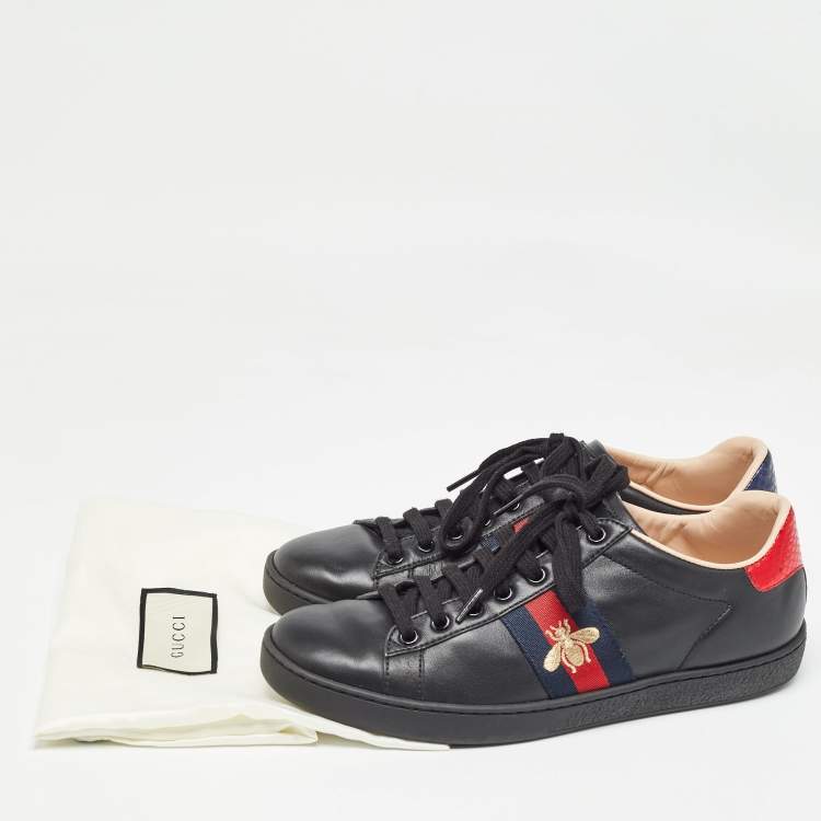 Pre Owned Gucci Black Leather Embroidered Bee Ace Sneakers Size 38