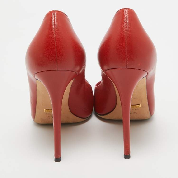 Pre Owned Gucci Red Leather Pointed Toe Pumps Size 38.5