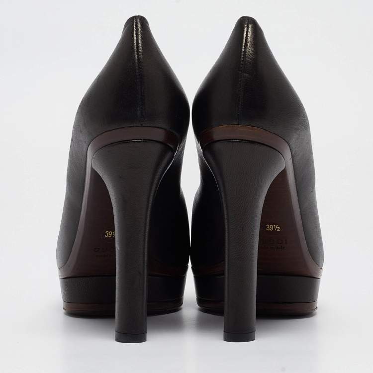 Pre Owned Gucci Black Leather Platform Round Toe Pumps Size 39.5