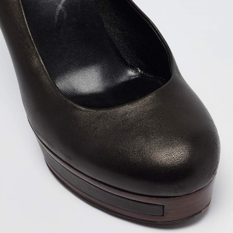 Pre Owned Gucci Black Leather Platform Round Toe Pumps Size 39.5
