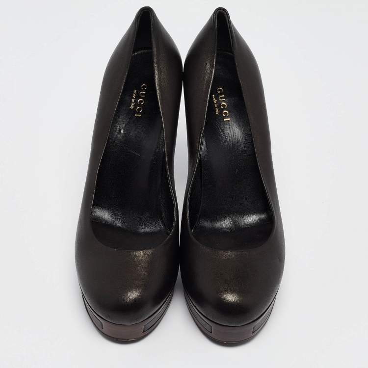 Pre Owned Gucci Black Leather Platform Round Toe Pumps Size 39.5