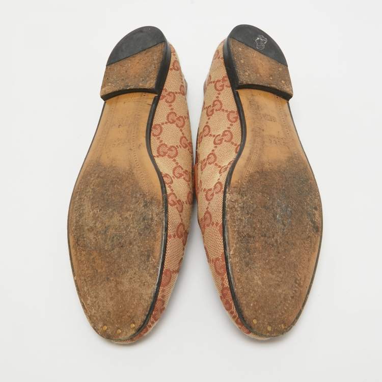 Pre Owned Gucci Beige/Brown GG Canvas Jordaan Loafers Size 36.5