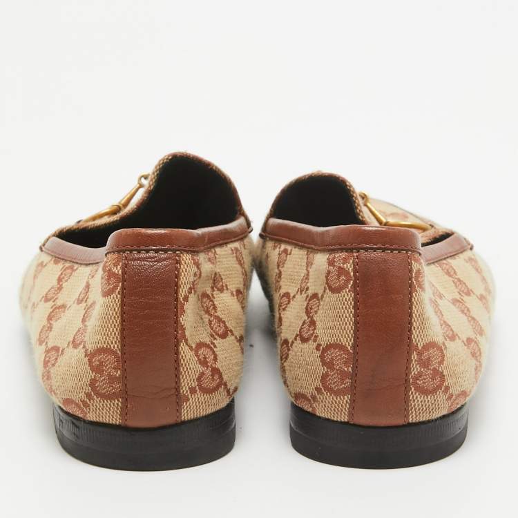 Pre Owned Gucci Beige/Brown GG Canvas Jordaan Loafers Size 36.5
