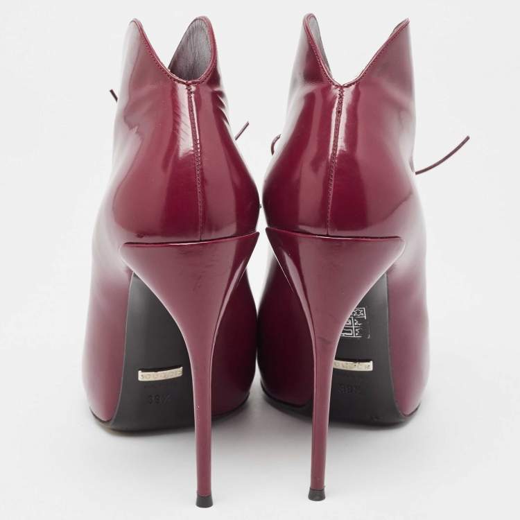 Pre Owned Gucci Plum Leather Kim Lace Up Ankle Booties Size 39.5
