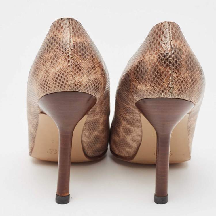 Pre Owned Gucci Brown Karung Leather Square Toe Pumps Size 38