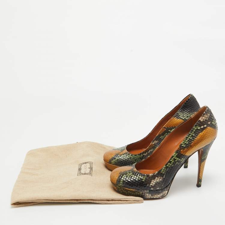 Pre Owned Gucci Multicolor Python Betty Platform Pumps Size 38