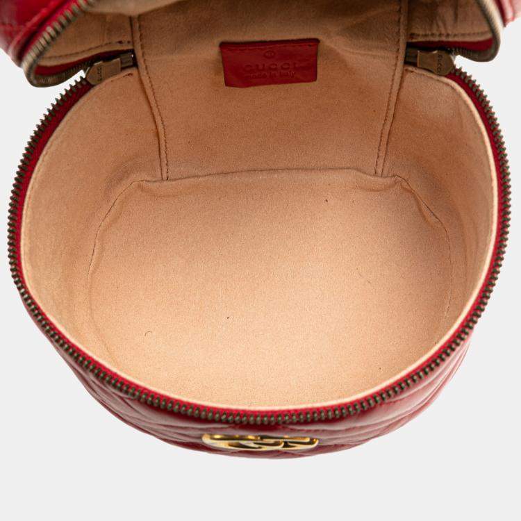 Pre Owned Gucci Red Quilted Calf Leather GG Marmont Backpack