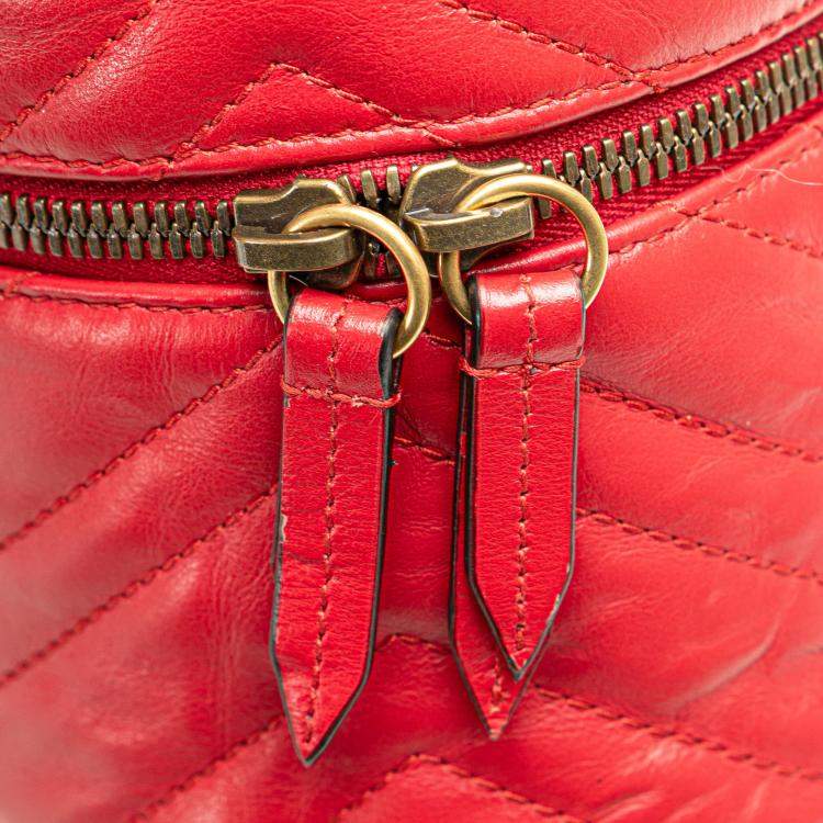 Pre Owned Gucci Red Quilted Calf Leather GG Marmont Backpack