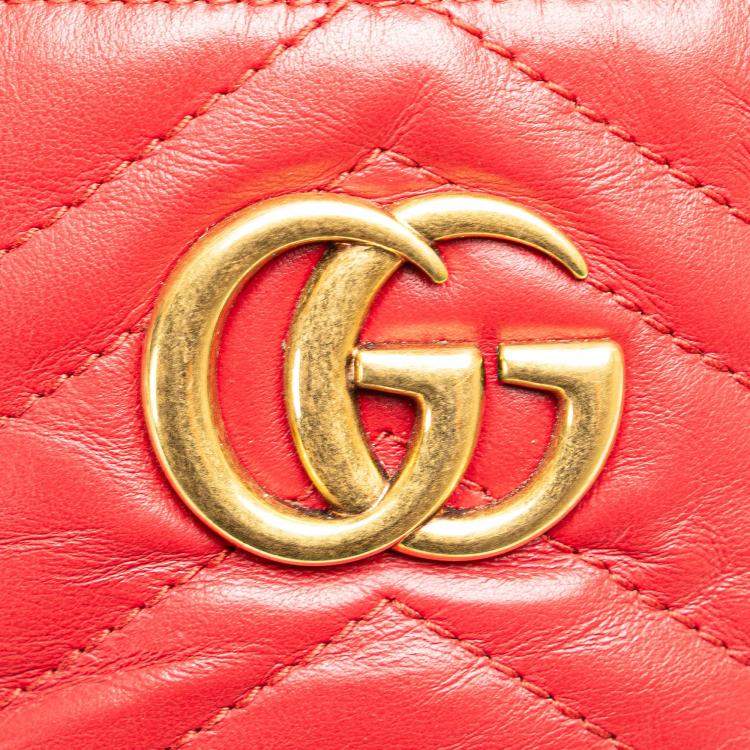 Pre Owned Gucci Red Quilted Calf Leather GG Marmont Backpack