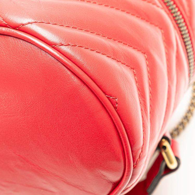 Pre Owned Gucci Red Quilted Calf Leather GG Marmont Backpack