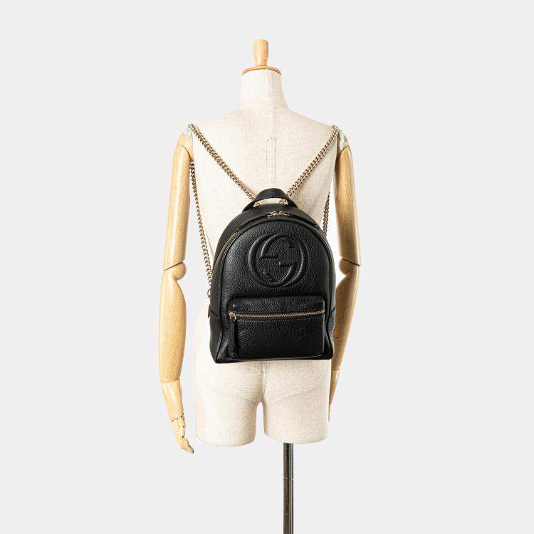 Pre Owned Gucci Black Soho Leather Chain Backpack
