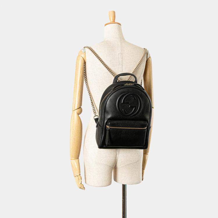Pre Owned Gucci Black Soho Leather Chain Backpack