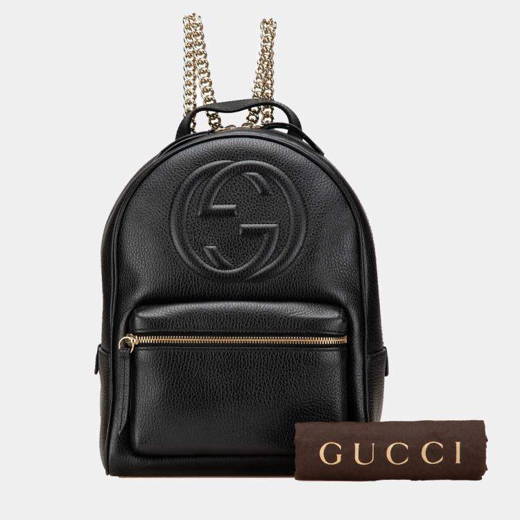 Pre Owned Gucci Black Soho Leather Chain Backpack