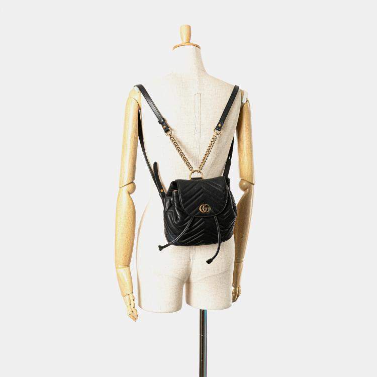 Pre Owned Gucci Black GG Marmont Matelasse Calfskin Backpack