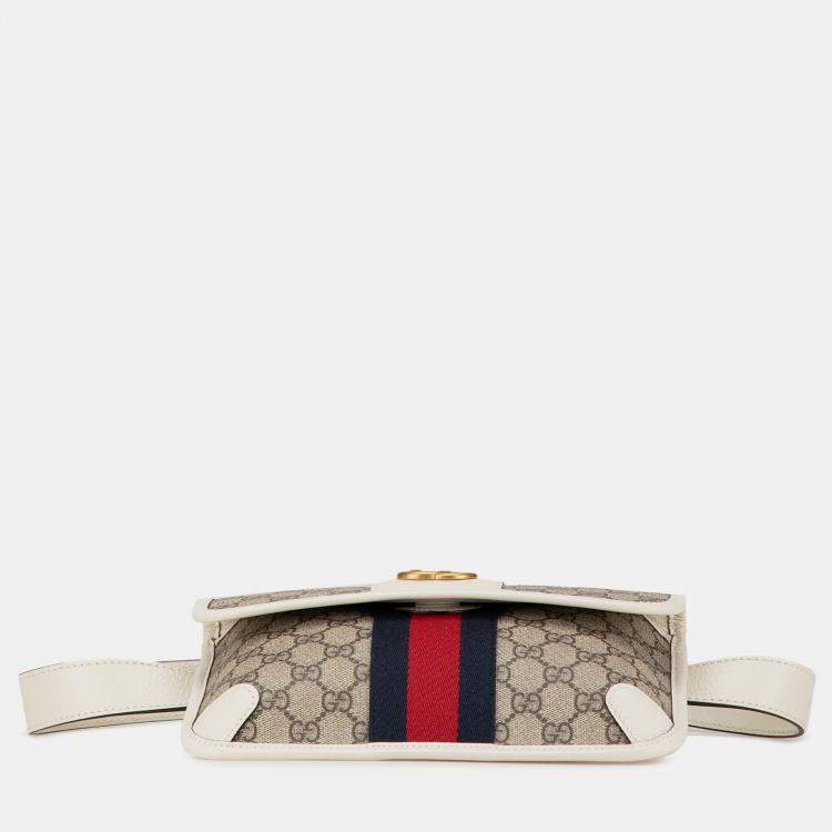Pre Owned Gucci Beige/White Leather Canvas GG Supreme Ophidia Belt Bag