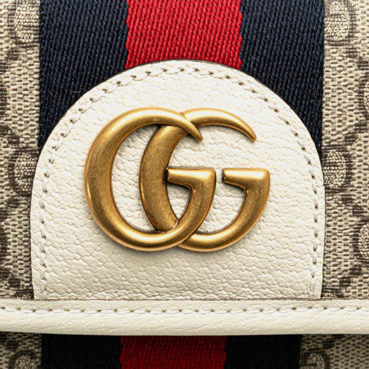 Pre Owned Gucci Beige/White Leather Canvas GG Supreme Ophidia Belt Bag
