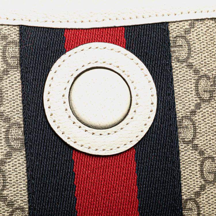 Pre Owned Gucci Beige/White Leather Canvas GG Supreme Ophidia Belt Bag