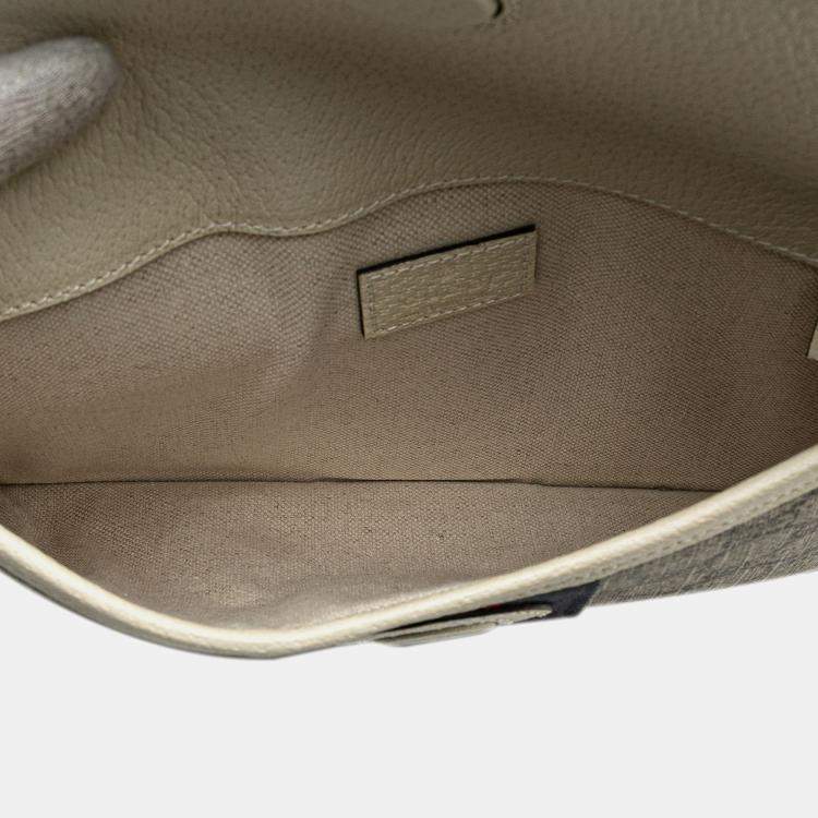 Pre Owned Gucci Beige/White Leather Canvas GG Supreme Ophidia Belt Bag