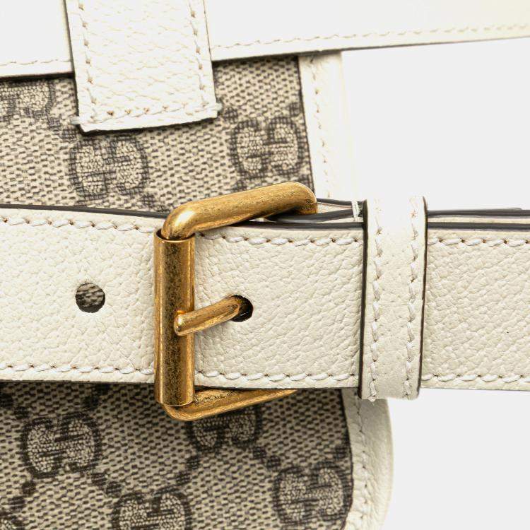 Pre Owned Gucci Beige/White Leather Canvas GG Supreme Ophidia Belt Bag